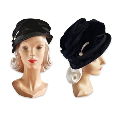 1910s Black Velvet Cloche Hat - 19teens Cloche Hat - Antique Black Cloche Hat - 1910s Womens Hat - 1920s Womens Hat - 1920s Cloche Hat 