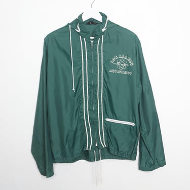vintage 1960s CHAMPION brand green & white LOS Alamos NEW Mexico mid century windbreaker hoodie jacket -- size large - Free Shipping U.S.A 