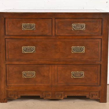 Michael Taylor for Baker Furniture Hollywood Regency Chinoiserie Carved Walnut Dresser Chest, Circa 1970s