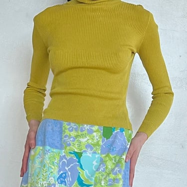 Chartreuse Silk Ribbed Turtleneck (XS)