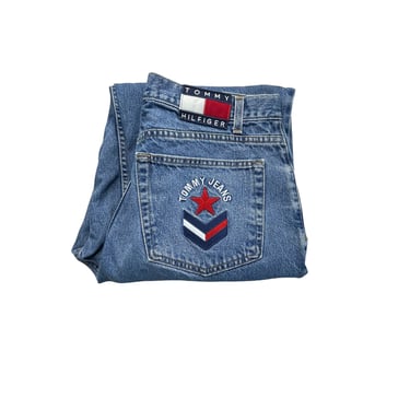 Vintage Men's Tommy Hilfiger Jeans, Flag Patch, Size 36 Made in USA 