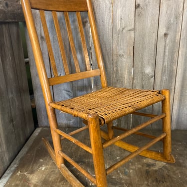 Small Wood Rocking Chair With Woven Seat 34” X 17” X 14”