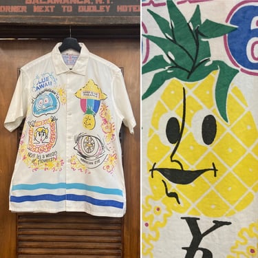 Vintage 1960’s Dated 1964 Cartoon Pop Art Cotton Y.P.O. Event Hawaiian Shirt, 60’s Pop Art Shirt, Vintage Hawaiian Shirt, Vintage Clothing 