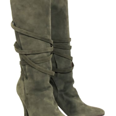Yves Saint Laurent - Olive Green Suede Tall Boots Sz 8.5