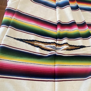 Vintage White Saltillo Serape Mexican Blanket 94