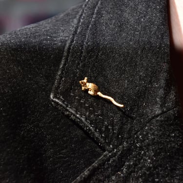 Vintage 14K Gold Mouse Lapel Pin, Solid Gold Long-Tailed Mouse/Rat Tie Tack, Miniature Gold Mouse Pin, Cute 585 Accessories 