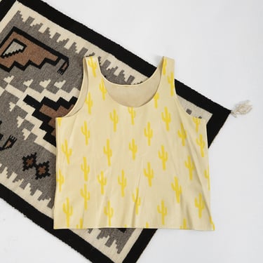 Vintage yellow desert hand painted cactus tank top 