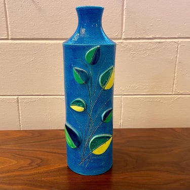 1960s Vintage Mid Century Modern Aldo Londi Bitossi Cylinder Vase Rimini Blue 