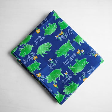 Vintage Blue and Green Pig Fabric, 44