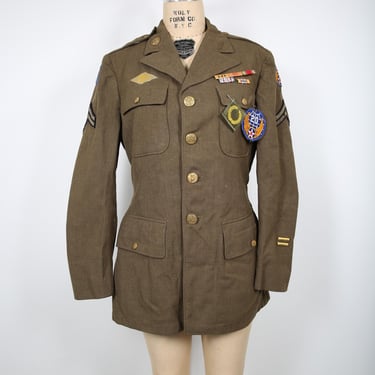 Vintage Green Army Jacket with Patches Streetwear 