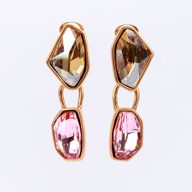 Pink Color Block Geo Gem Drop Earrings