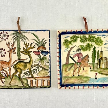 Handpainted Vintage Portugal Tiles, Portuguese Bricolarte Pombal Pictorial Tiles, Wall Tile Decor, Ceramic Trivet Hotplate 