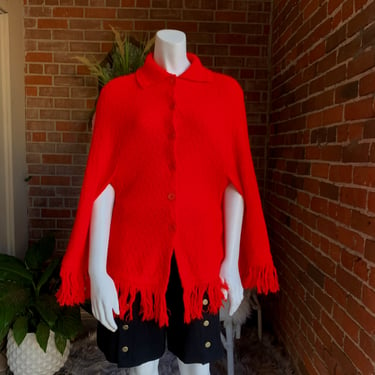 1970s Red Knit Cape by Sears