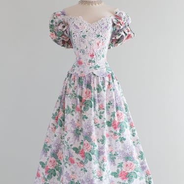 Romantic 1980's OTS Scott McClintock Cotton Dress / Medium