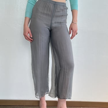Donna Karan Gray Sheer Silk Pants (S)