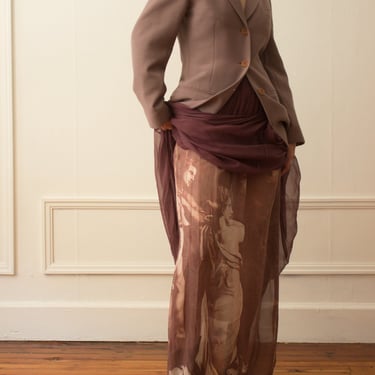 1990 Dolce & Gabbana Silk Chiffon Plissé Raphael Print Layered Skirt 