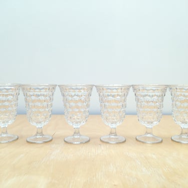 Set of 6 Crystal Goblets, Brilliant Diamond Cut Water Wine Glasses, Clear Vintage Footed Barware Stemware 