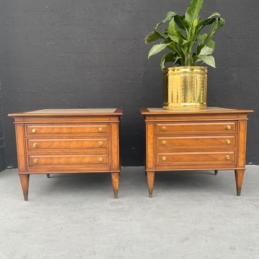 Pair of Mid-Century Nightstands with Burwood and Brass Accents