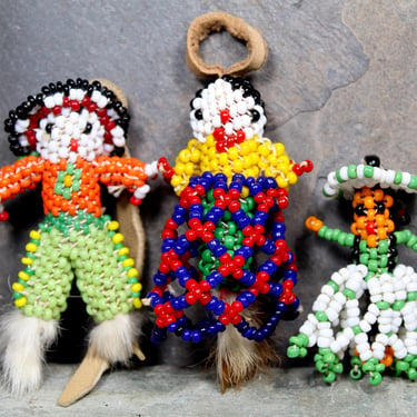 Vintage Native American Beaded Figures - Your Choice of 3 - Hand Beaded Glass Seed Bead Pendants - Leather, Fur, Glass   | FREE SHIPPING 