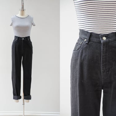 high waisted jeans | 80s 90s vintage Liz Claiborne high rise black skinny pleated mom jeans 32x31 