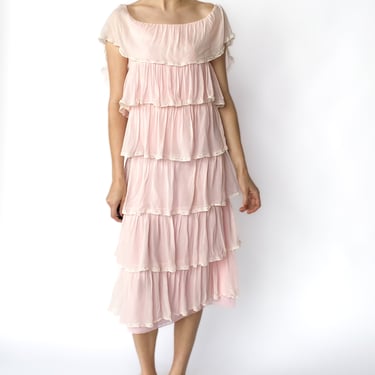 1970s Pale Pink Ruffled Dress, sz. XXS