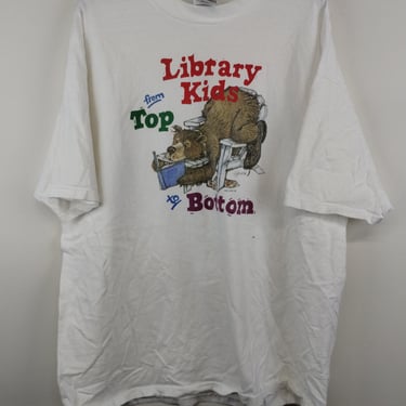 XXL 90s Hanes Library Kids Top to Bottom T-Shirt White XXLarge Cotton 1990s 2000s Art Funny Book Comic Funny Cute Children Books Book 