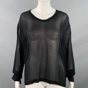 YVES SAINT LAURENT Size M Black Silk Sheer Extra Long Sleeve Casual Top
