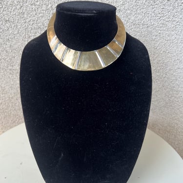 Vintage 80s collar cuff choker necklace two tone brass OS 