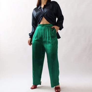 Vintage Emerald Silk Pants - W30