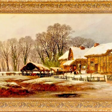 Antique Oil Painting, Signed, William Pitt (UK,1853-1890), Winter Country Scene!