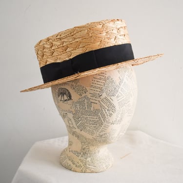 Vintage Olney Straw Boater Hat 