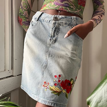 00s Dior Embroidered Denim Skirt