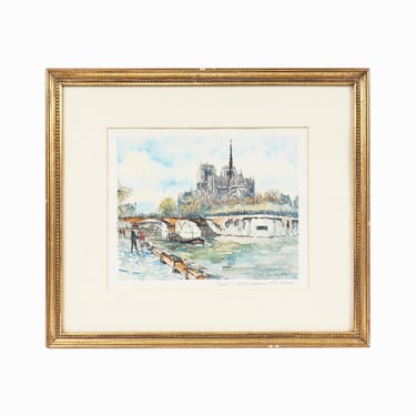 Vintage Pierre Eugene Cambier Watercolor Painting Parisian Cityscape 
