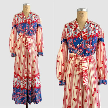 MALCOLM  STARR Rizkallah Vintage 60s Flower Power Jumpsuit | 1960s Palazzo Pant Suit | 70s 1970s Designer Mod, Hippie Chic | Small Medium 