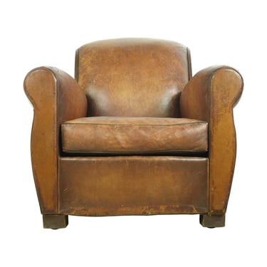 European Brown Leather Steel Studded Club Chair