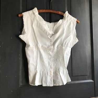 French Lace Cache Corset, Camisole, Wasp Waist, White Embroidered Monogram, Period Clothing, Damages 