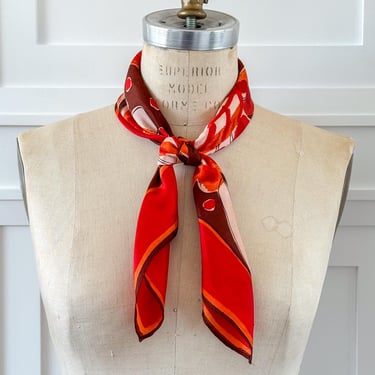 Vintage Scarf Vera Red Floral Neckerchief 1970's Square Scarf Orange Hair Tie for Handbag Purse Scarf for Neck Vintage Fashion Scarf Style 