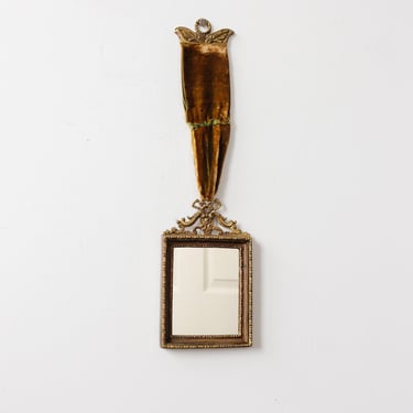 rare turn of the century heirloom victorian solid brass & velvet mirror