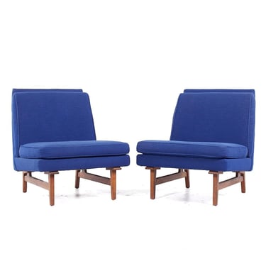 Jens Risom Mid Century Walnut Slipper Lounge Chairs - Pair - mcm 