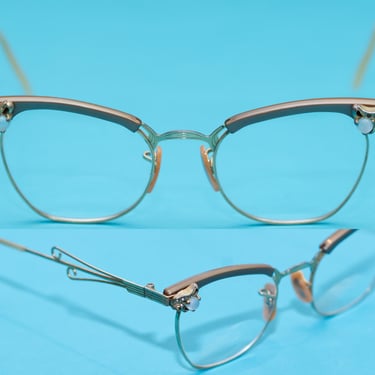 Vintage RARE 1950s Eyeglasses Gold Filled Browline Glasses 1/10 12k GF 
