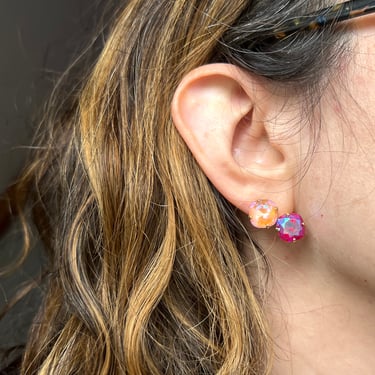 Light Pink and Magenta Swarovski Crystal Angled Studs 