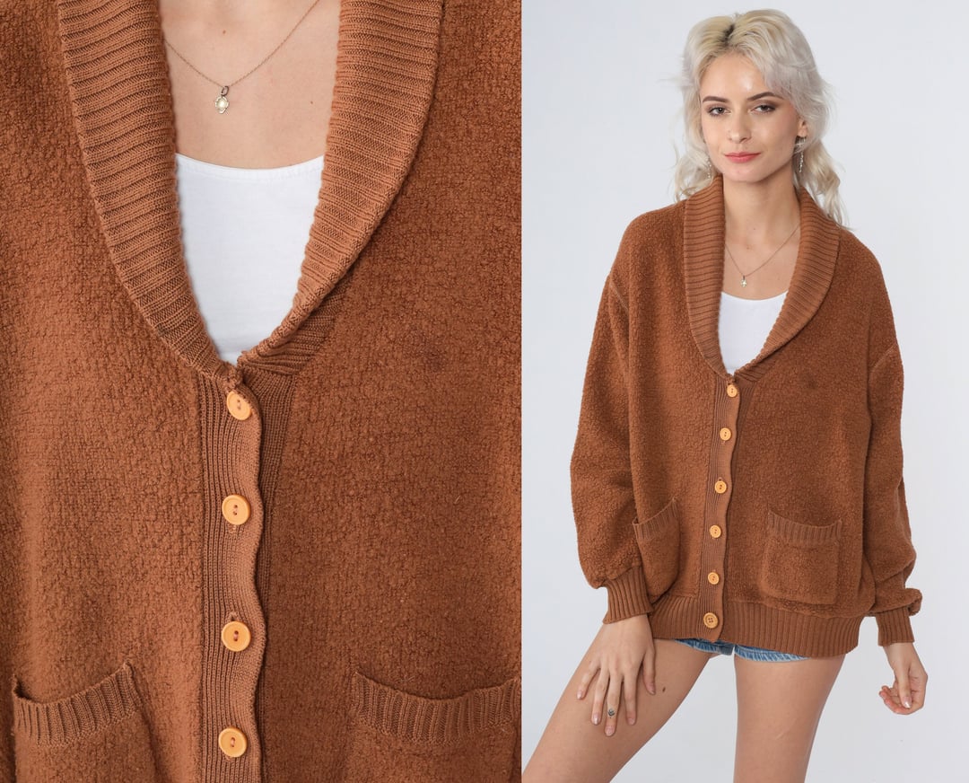 Grandpa cardigan sweater suede buy tan 1970s