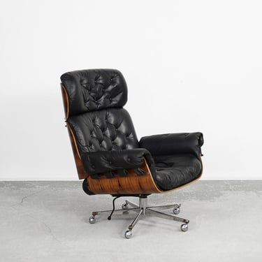 Rare Vintage Mid-Century Swiss Modern Leather & Bent Wood Lounge Chair by Martin Stoll for Stoll Giroflex, 1960s 