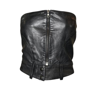 1990s Claude Montana Black Leather Bustier Zip Up with Snap Belt