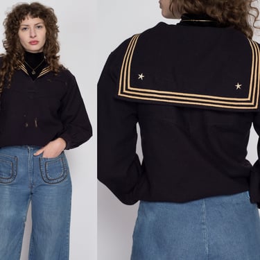 Small 1940s WWII Era US Navy Sailor Shirt Petite | Vintage 40s Wool Crackerjack Uniform Stars & Stripes Crop Top 