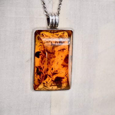 Extraordinary Cognac Russian Baltic Amber Pendent Necklace Sterling Silver Setting Gift for Her Massive Antique Baltic Amber Cabochon 