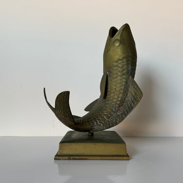 1960's Vintage Solid Brass Koi Fish on Base Sculpture 
