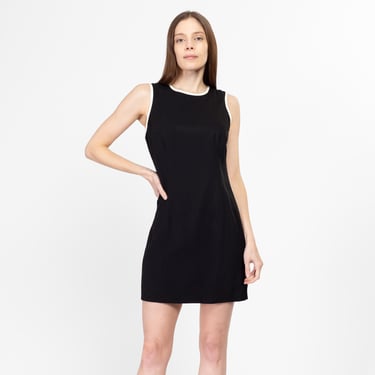Sm-Med 90s Black & White Ringer Cocktail Mini Dress | Vintage Minimalist Sleeveless Sheath Party Dress 