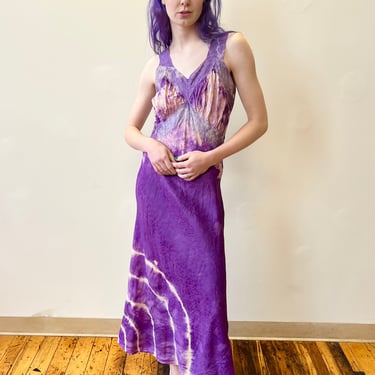40’s Rayon Jacquard Hand Dyed Bias Cut Slip Dress Night Gown