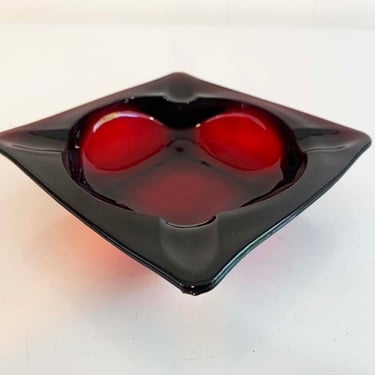 Vintage Glass Red Ashtray Trinket Ring Dish Tobacciana Smoking Smoker Gift 1970s 